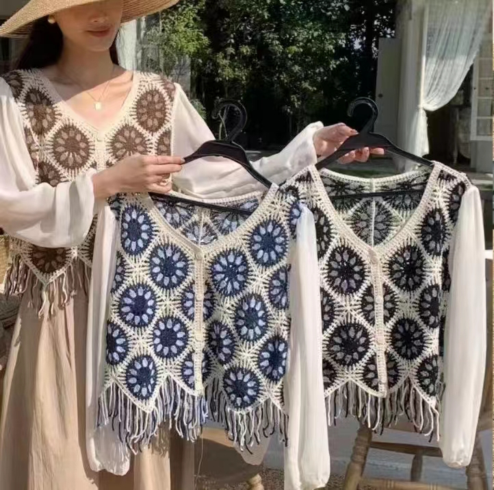 Chiffon puff sleeve retro new summer design niche cardigan long-sleeved top trendy