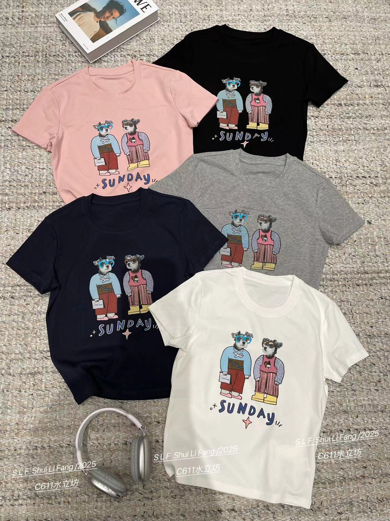 Printed front shoulder short-sleeved T-shirt for women in summer new niche American pure cotton slim T-shirt top