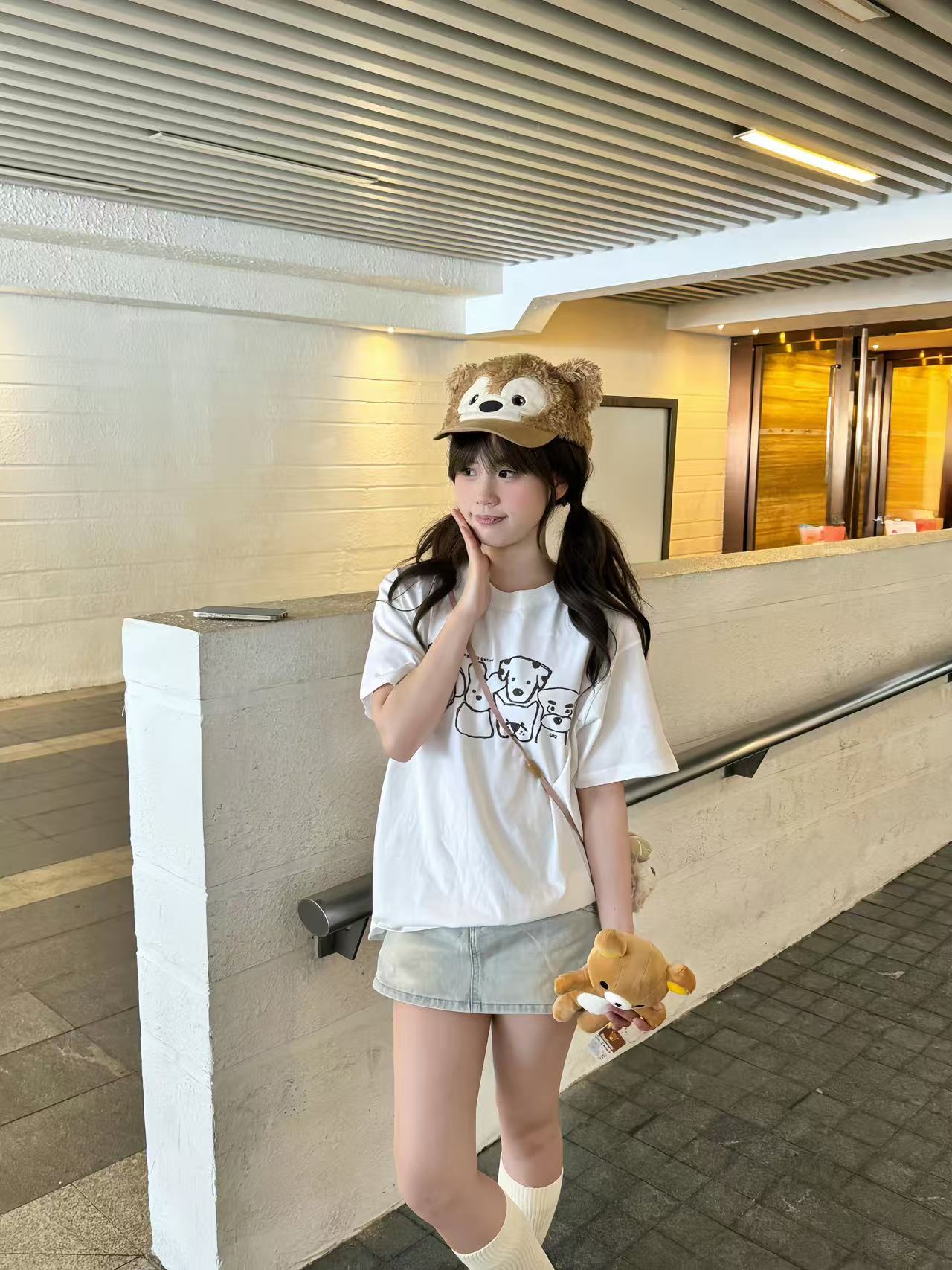 200g combed and tight-fitting sprinkler, pure cotton backpack, spring and summer loose shoulder printed short-sleeved T-shirt
