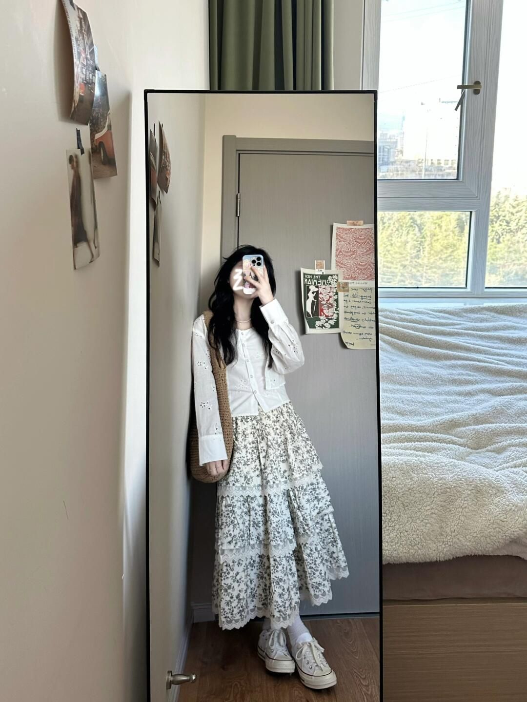 溫柔風蕾絲邊拼接顯瘦碎花半身裙女春秋2025新款高腰中長款蛋糕裙