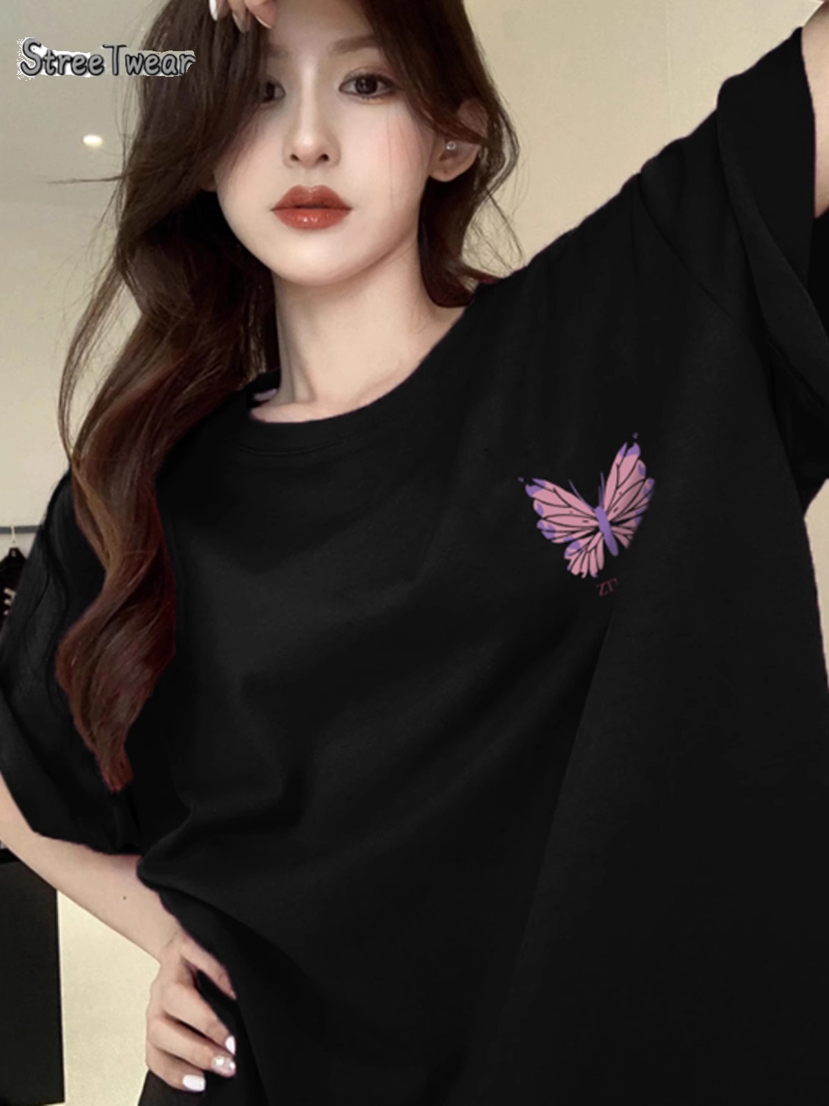 Korean chic2025 summer new short-sleeved T-shirt for women Japanese and Korean trendy printed tops for women\Not changing