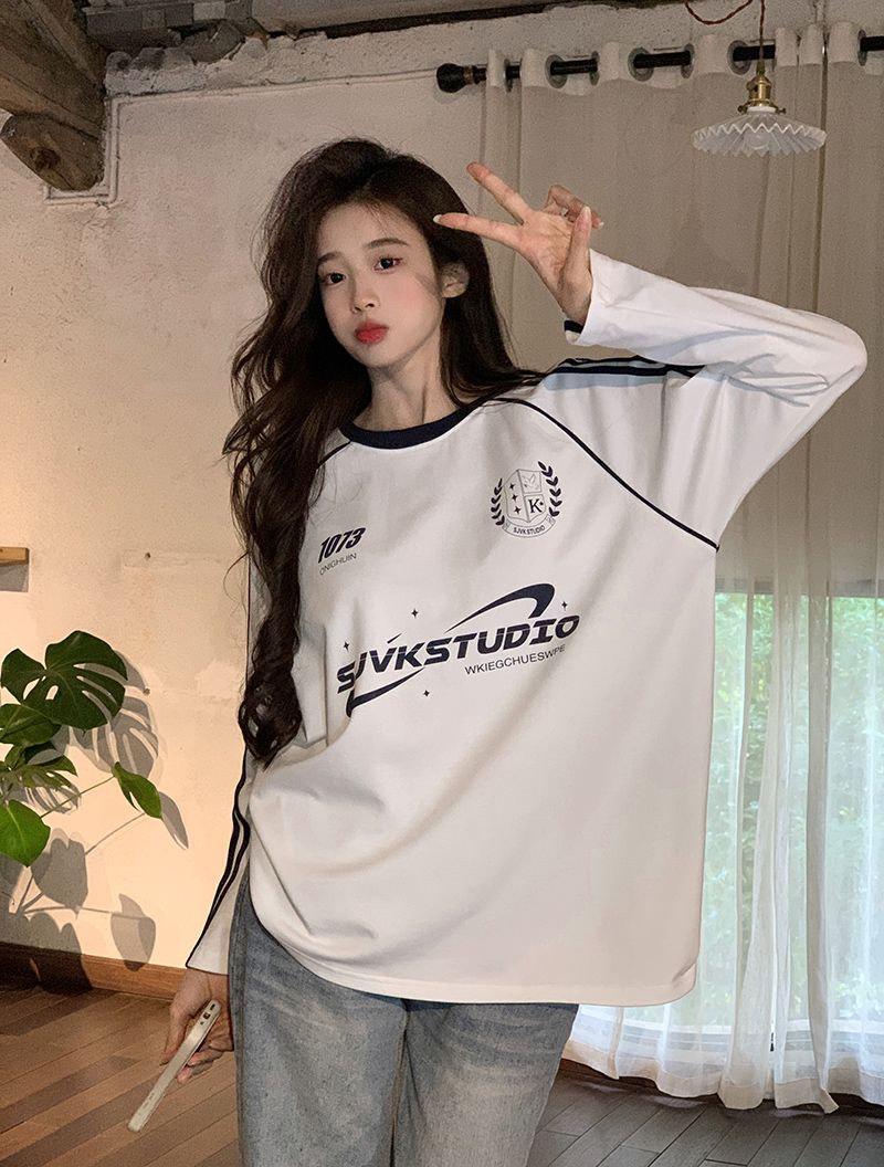 實拍長袖t恤女裝春秋薄款設計感2025條紋短款修身打底衫圓領上衣