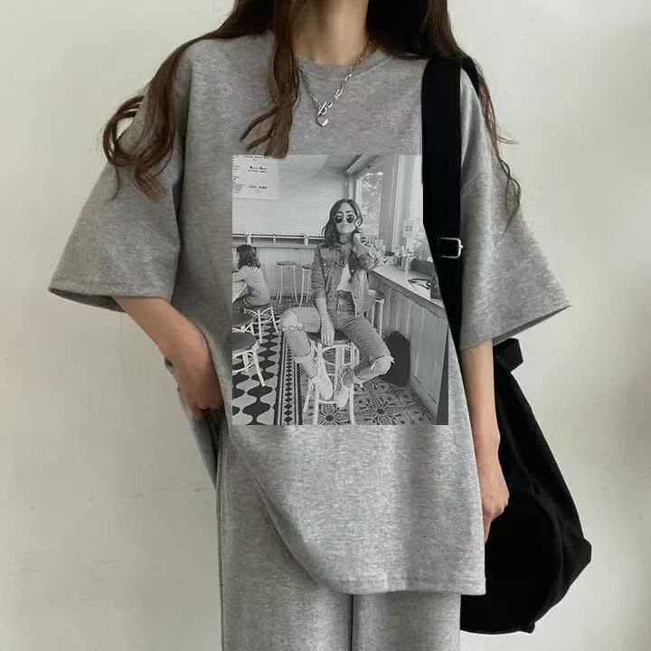 純色多款潮牌女裝套裝兩件韓版圓領短袖長褲兩件套2025新款夏季
