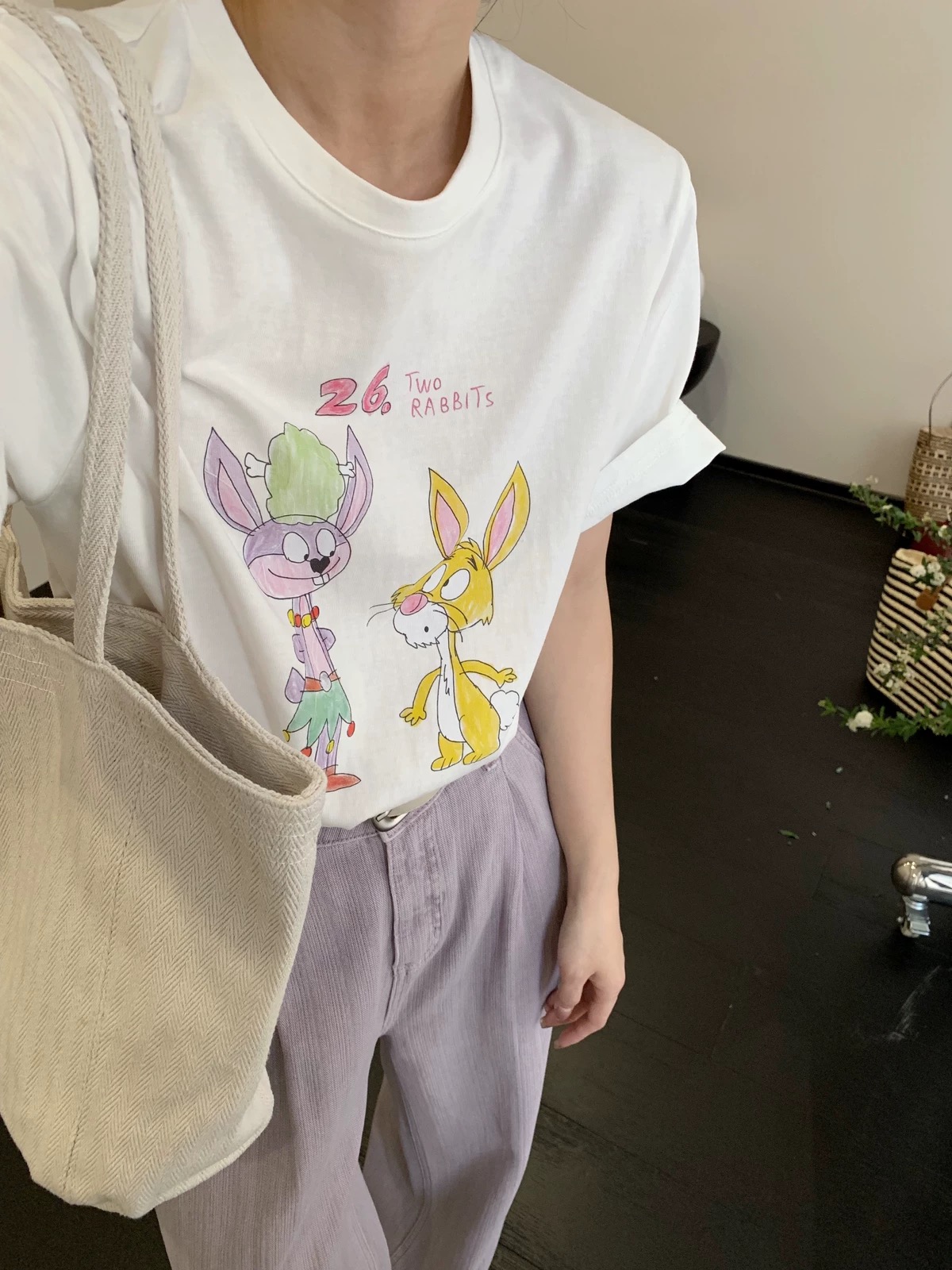 200g combed and tight-fitting sprinkler, pure cotton backpack, spring and summer loose shoulder printed short-sleeved T-shirt