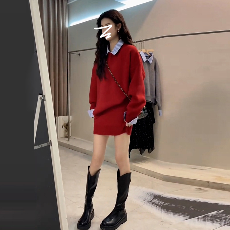 Gray knitted sweater suit skirt for women early spring 2025 new Korean style dressing Xiaoxiang Academy style high-end