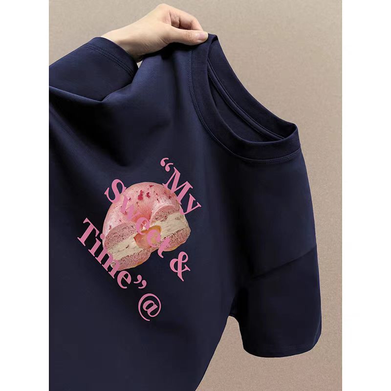 200g combed and tight-fitting sprinkler, pure cotton backpack, spring and summer loose shoulder printed short-sleeved T-shirt
