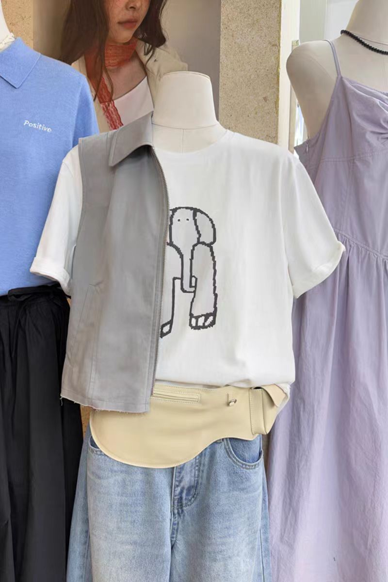 200g combed and tight spun in 2025, pure cotton back bag strip, spring and summer loose shoulder printed short-sleeved T-shirt