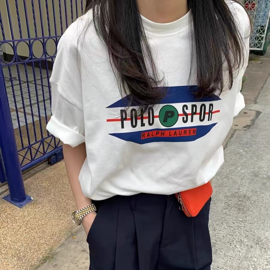 200g combed and tight spun in 2025, pure cotton back bag strip, spring and summer loose shoulder printed short-sleeved T-shirt