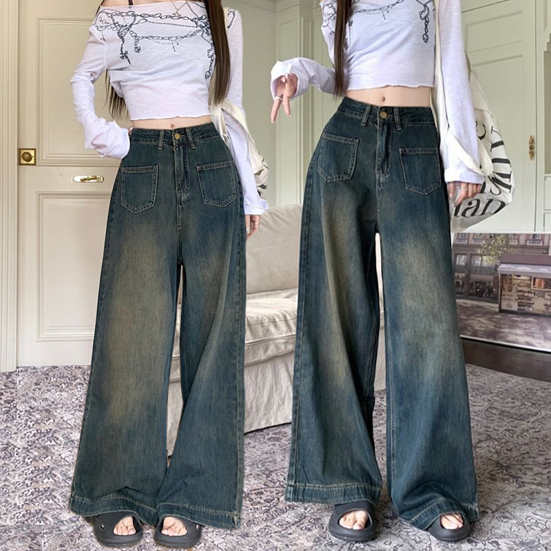 Retro tassel design hot girl high waist jeans for women in summer new ripped small elastic trousers