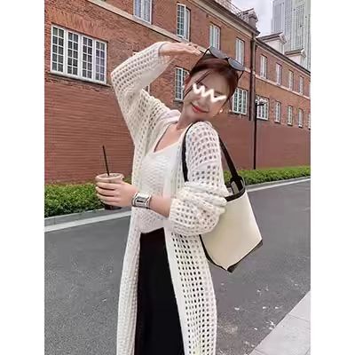 New spring and summer Korean versatile design sense hollow versatile cardigan thin hook-up knitted sunscreen blouse for women