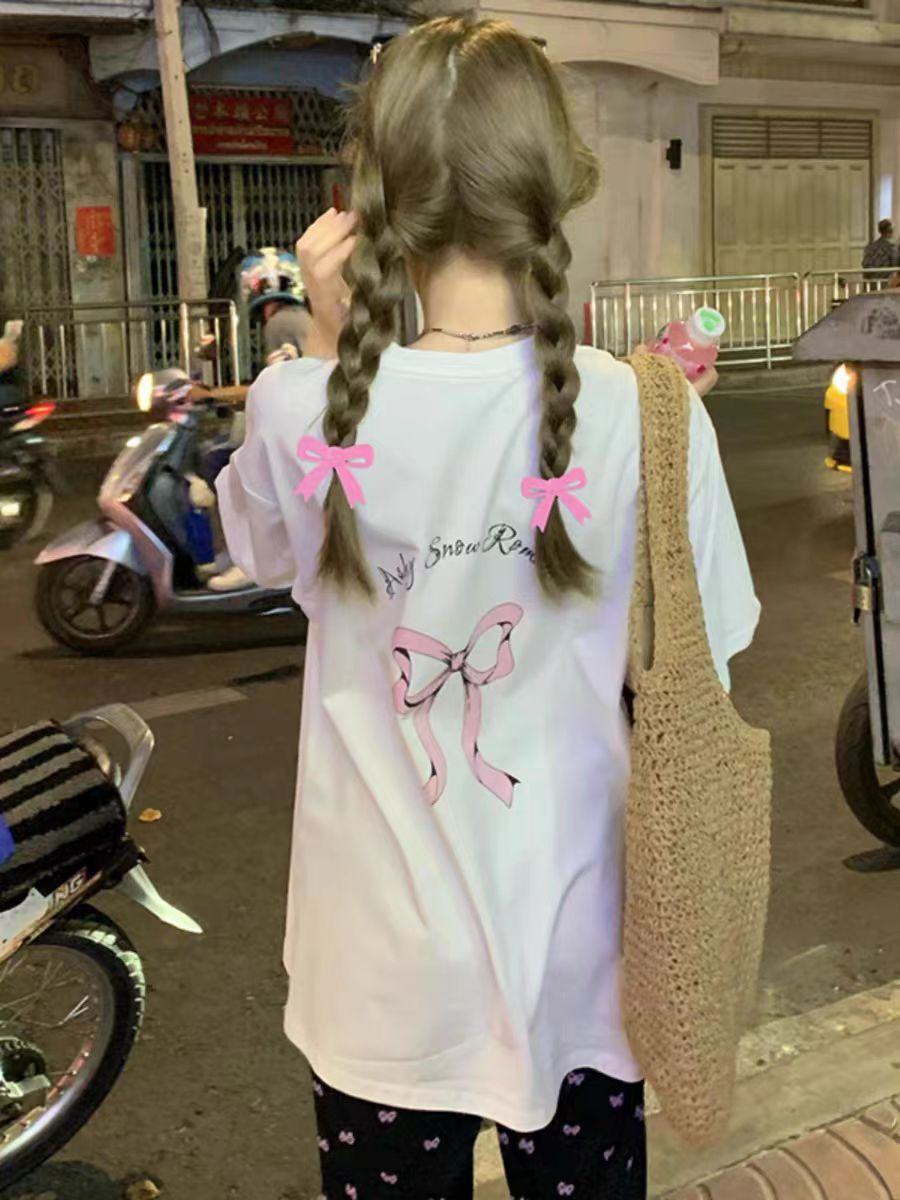 200g combed and tight-fitting sprinkler, pure cotton backpack, spring and summer loose shoulder printed short-sleeved T-shirt