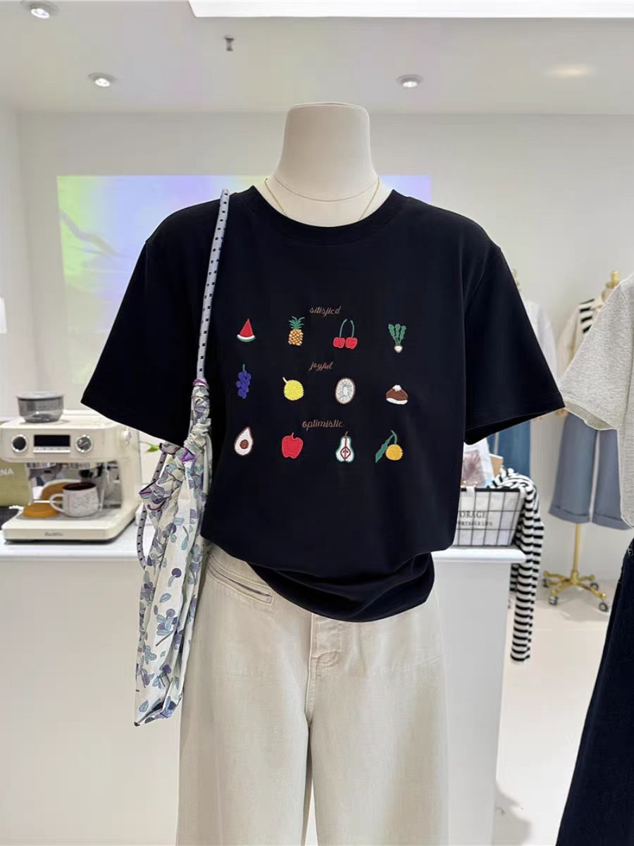 200g combed and tight spun in 2025, pure cotton back bag strip, spring and summer loose shoulder printed short-sleeved T-shirt
