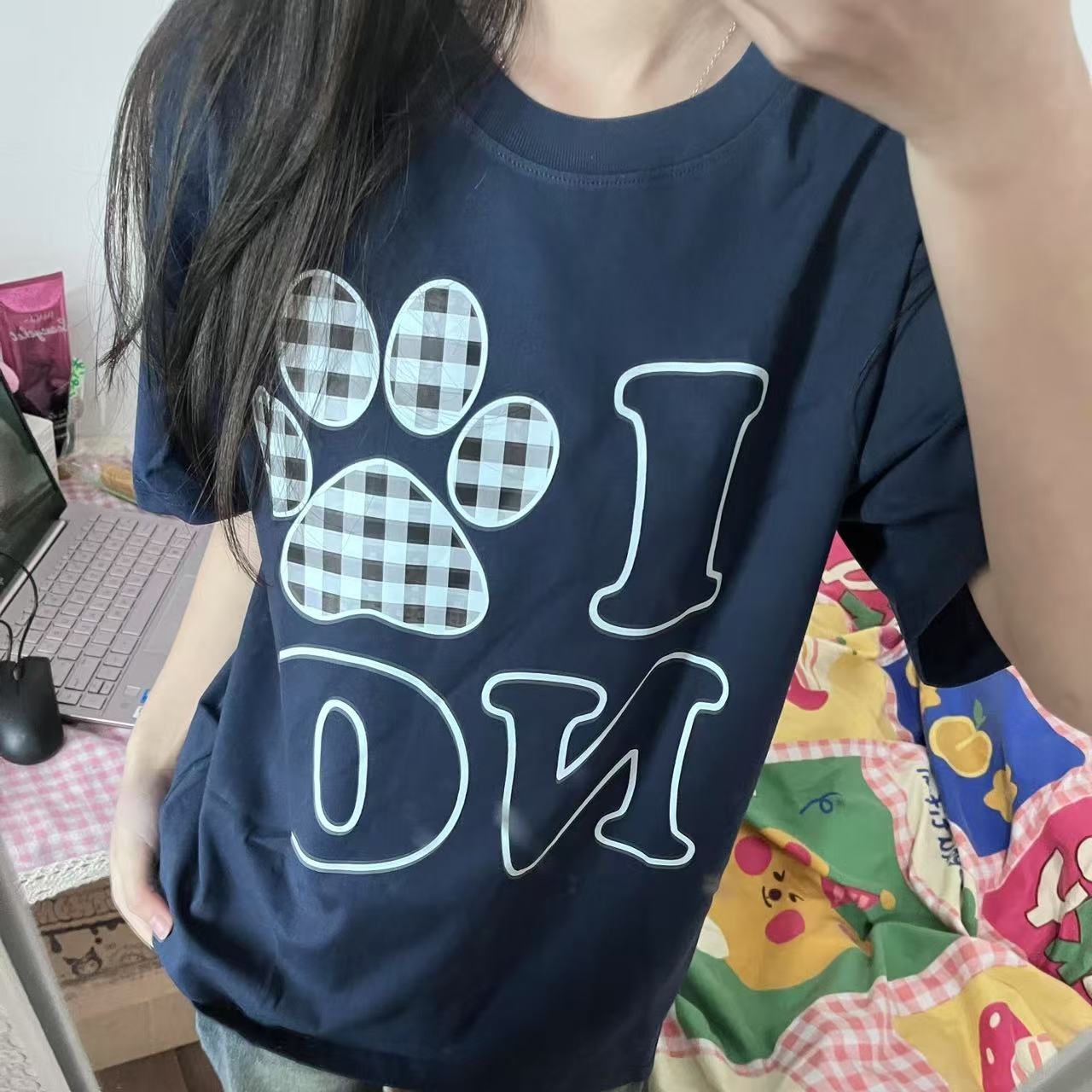200g combed and tight-fitting sprinkler, pure cotton backpack, spring and summer loose shoulder printed short-sleeved T-shirt