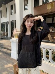 長袖薄款T恤女夏新款設計感小眾露背純欲防曬寬鬆別致上衣服