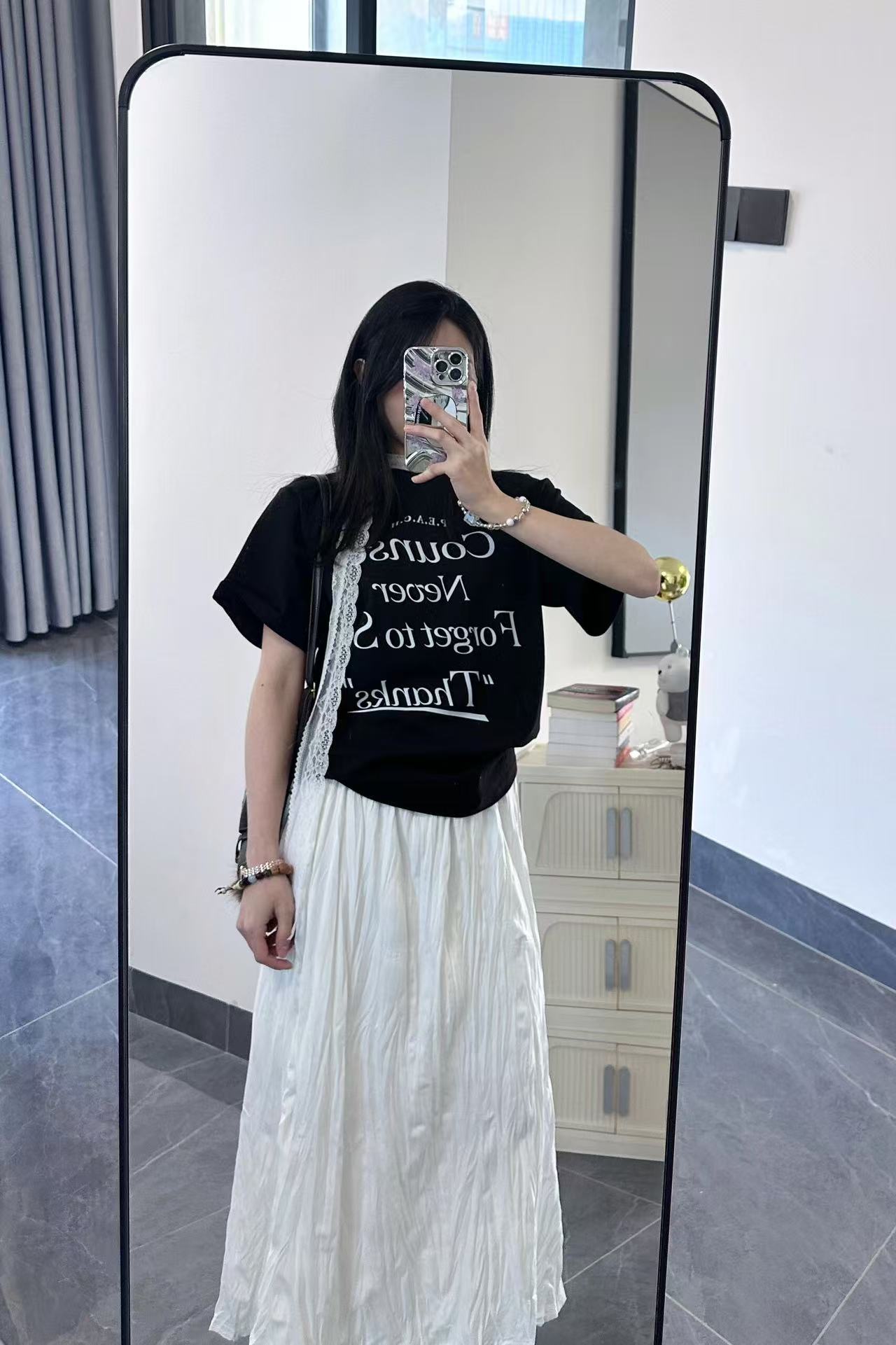 200g combed and tight spun in 2025, pure cotton back bag strip, spring and summer loose shoulder printed short-sleeved T-shirt