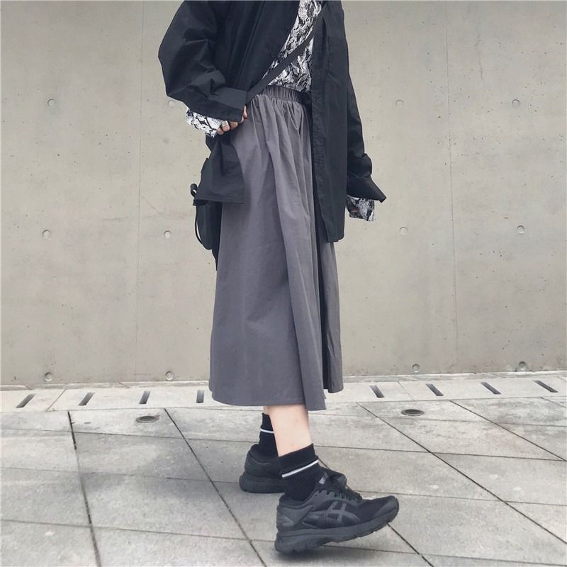 Spring and summer 2025 new gray Japanese A-line work dress skirt for women mid-length Korean high-waisted slim long skirt