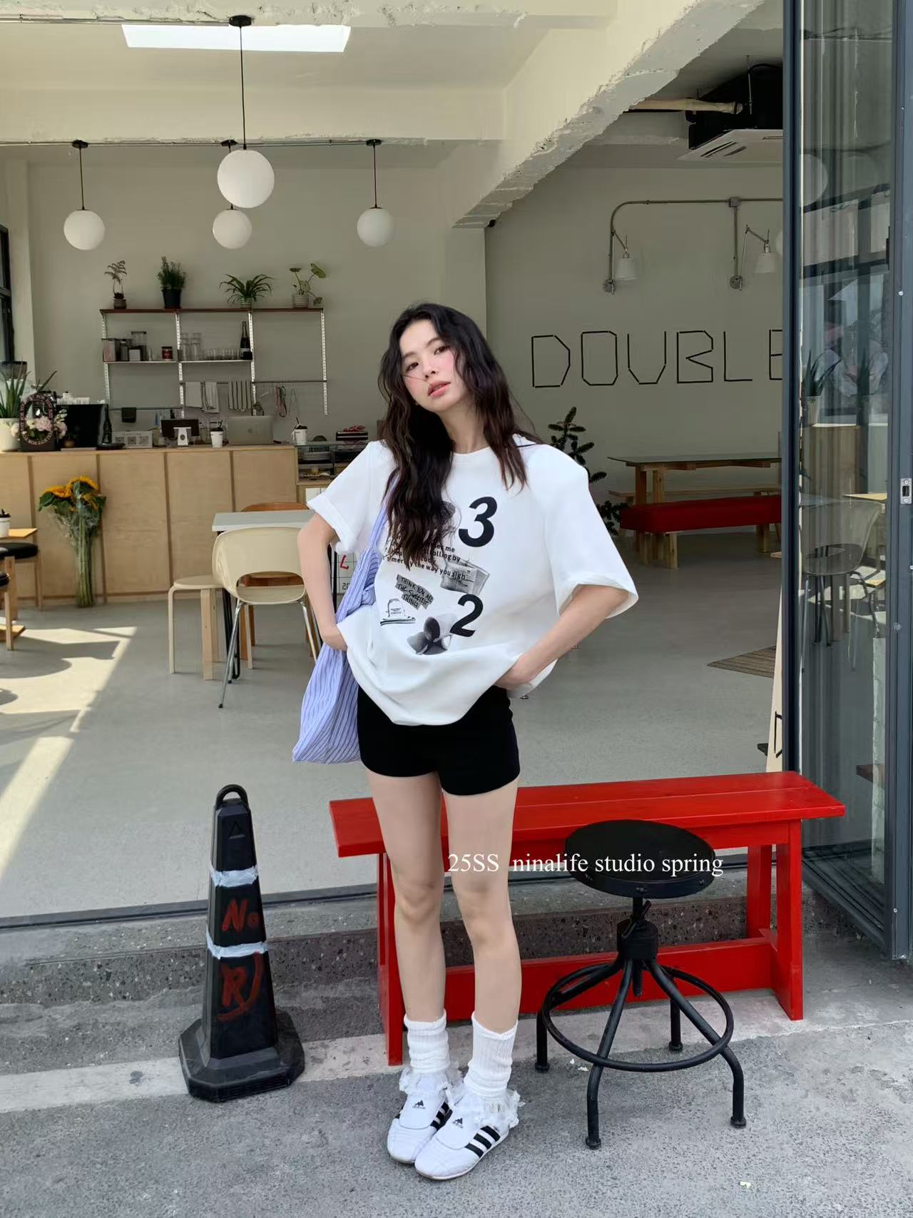 200g combed and tight-fitting sprinkler, pure cotton backpack, spring and summer loose shoulder printed short-sleeved T-shirt
