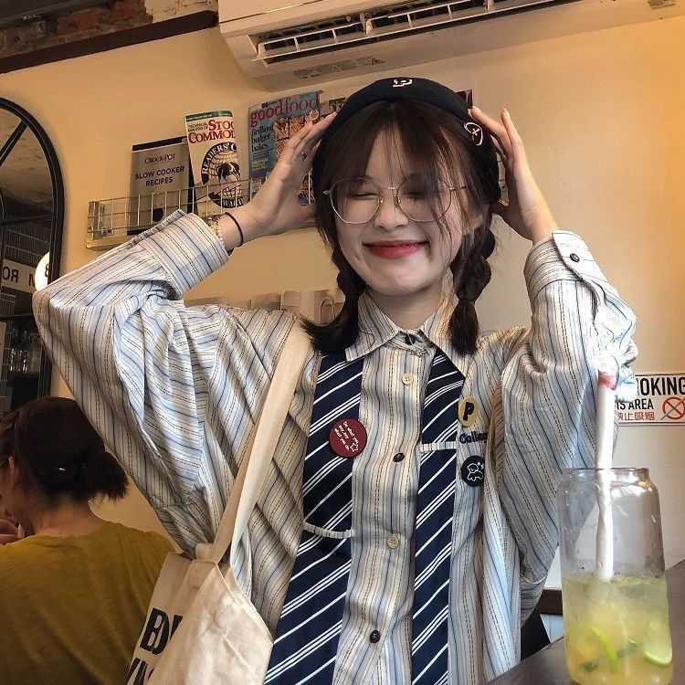 Striped shirt for women in spring new style college style loose vintage vintage student tie shirt bestie outfit