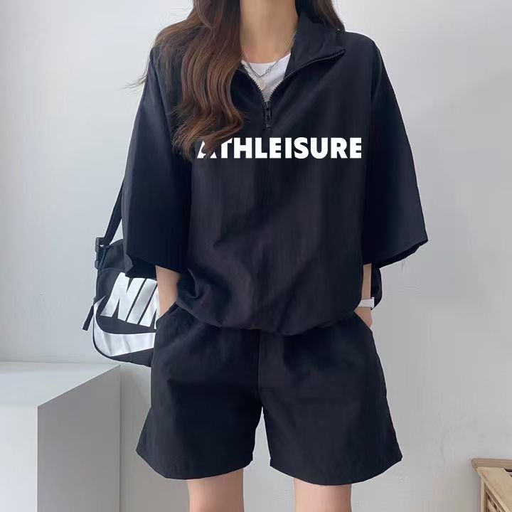Korean women's sportswear set summer 2025 new short-sleeve shorts campus style cute girl running two-piece