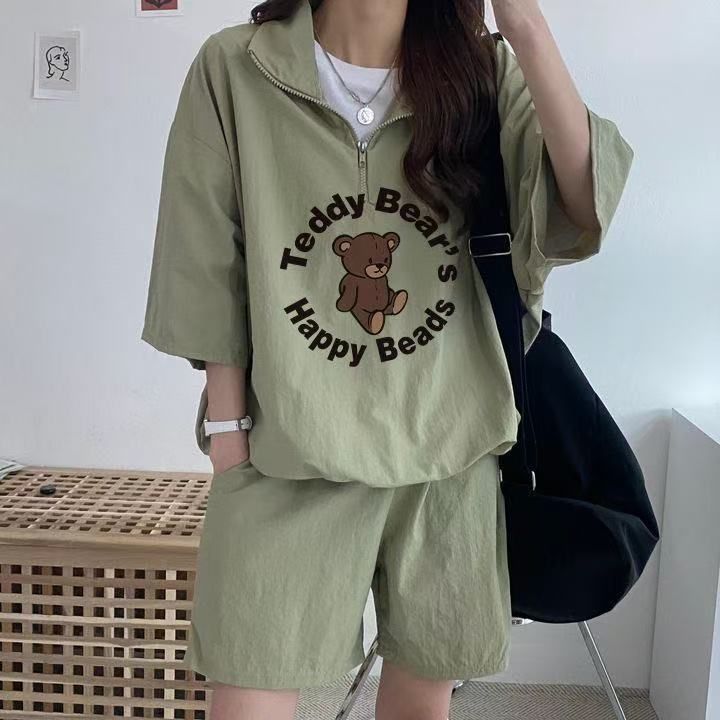 Korean Sportswear Set for Women - Summer 2025 New Short-Sleeve Shorts Campus Style Cute Girl Running Two-Piece Set