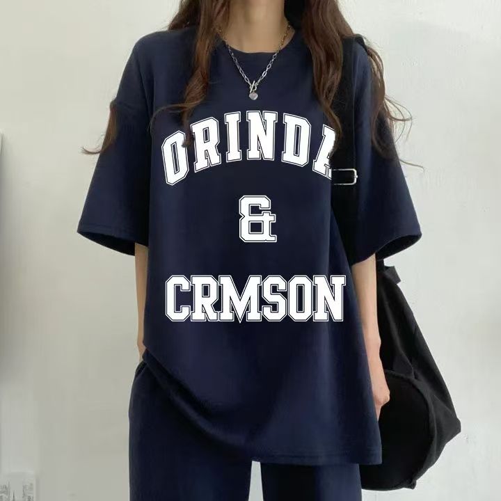 純色多款潮牌女裝套裝兩件韓版圓領短袖長褲兩件套2025新款夏季