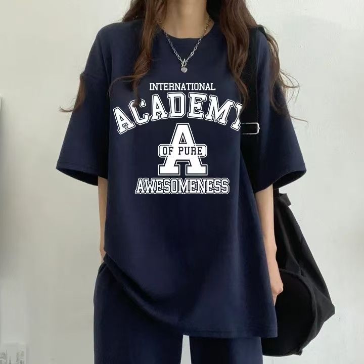 純色多款潮牌女裝套裝兩件韓版圓領短袖長褲兩件套2025新款夏季