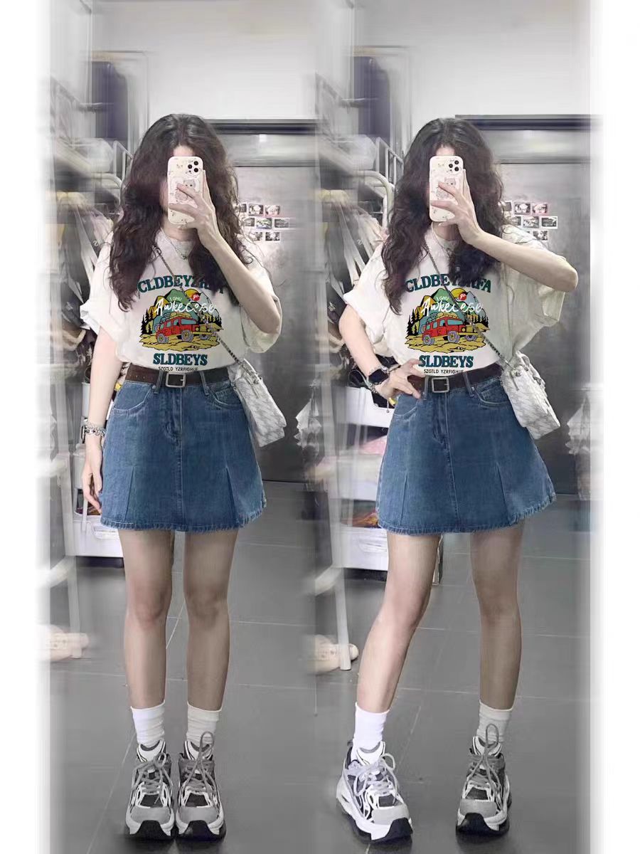 200g combed and tight spun in 2025, pure cotton back bag strip, spring and summer loose shoulder printed short-sleeved T-shirt