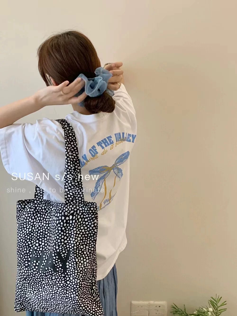 200g combed and tight-fitting sprinkler, pure cotton backpack, spring and summer loose shoulder printed short-sleeved T-shirt