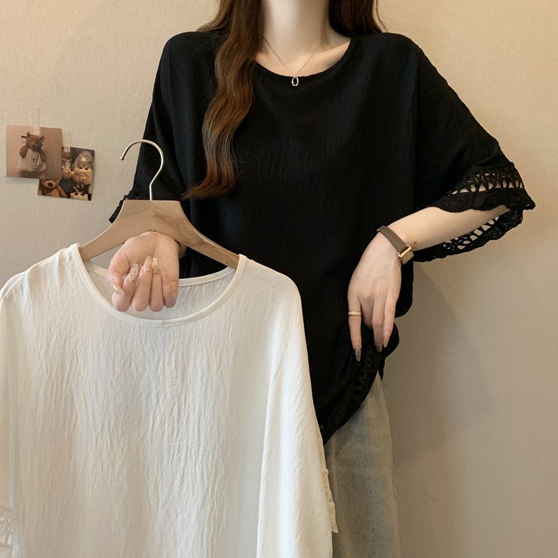 官方圖高級感法式網紗蕾絲設計2025夏季方領短袖T恤女