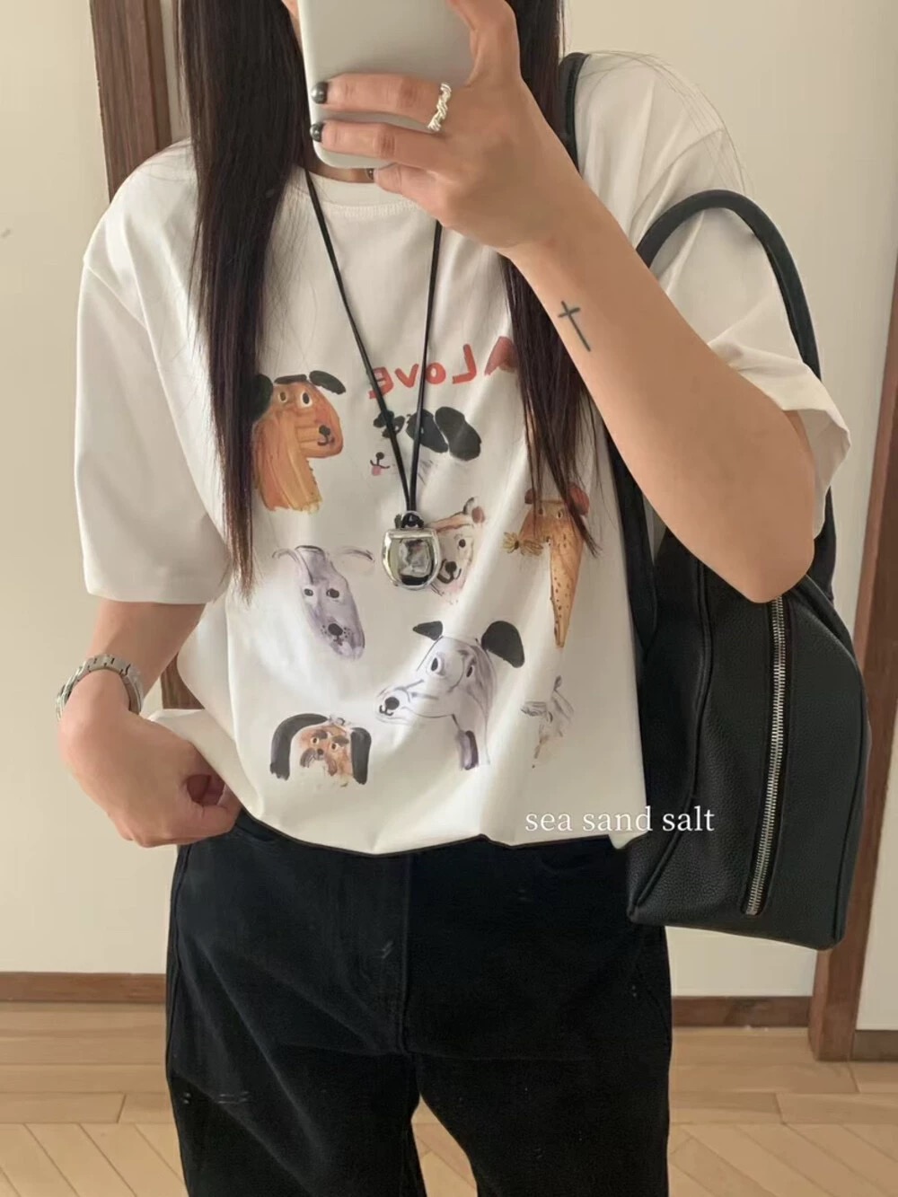 200g combed and tight-fitting sprinkler, pure cotton backpack, spring and summer loose shoulder printed short-sleeved T-shirt