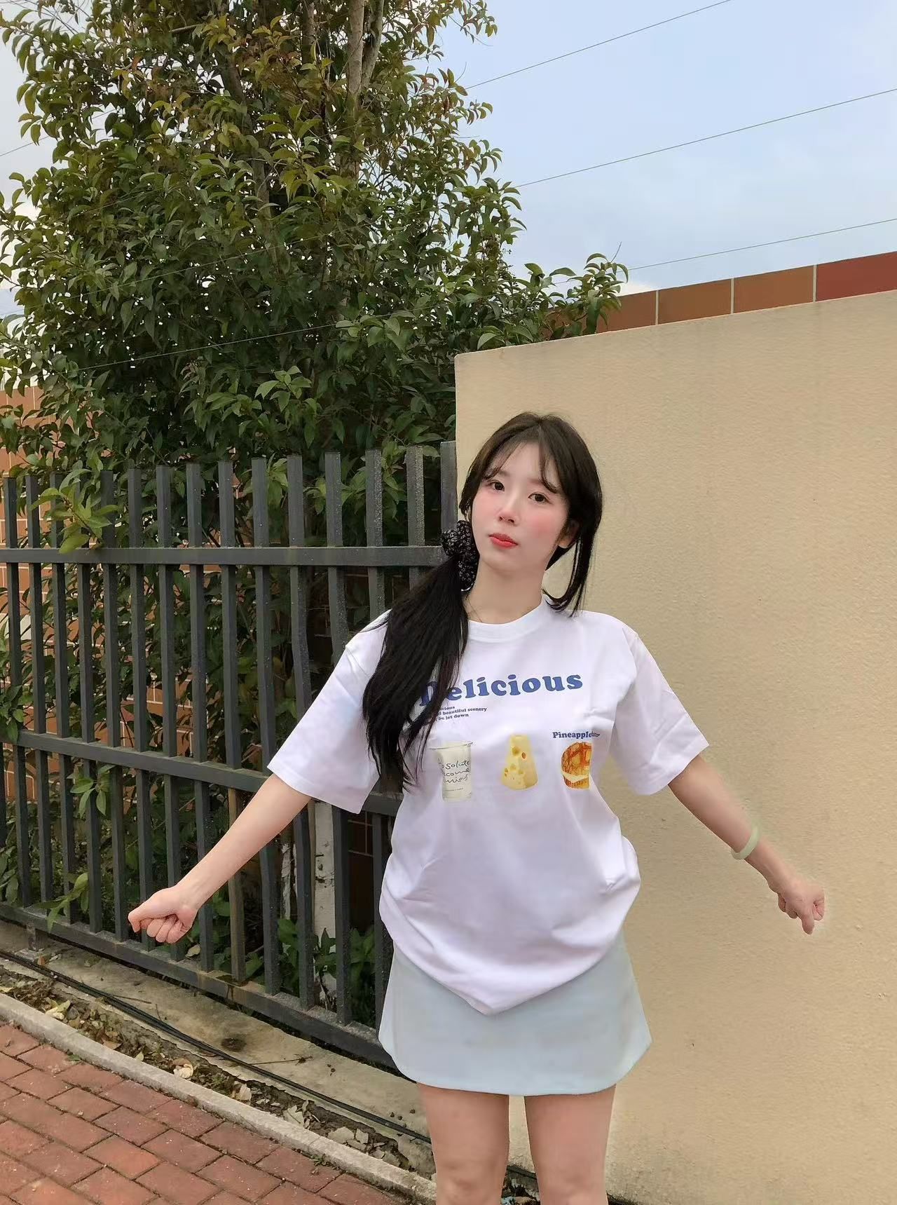 200g combed and tight-fitting sprinkler, pure cotton backpack, spring and summer loose shoulder printed short-sleeved T-shirt