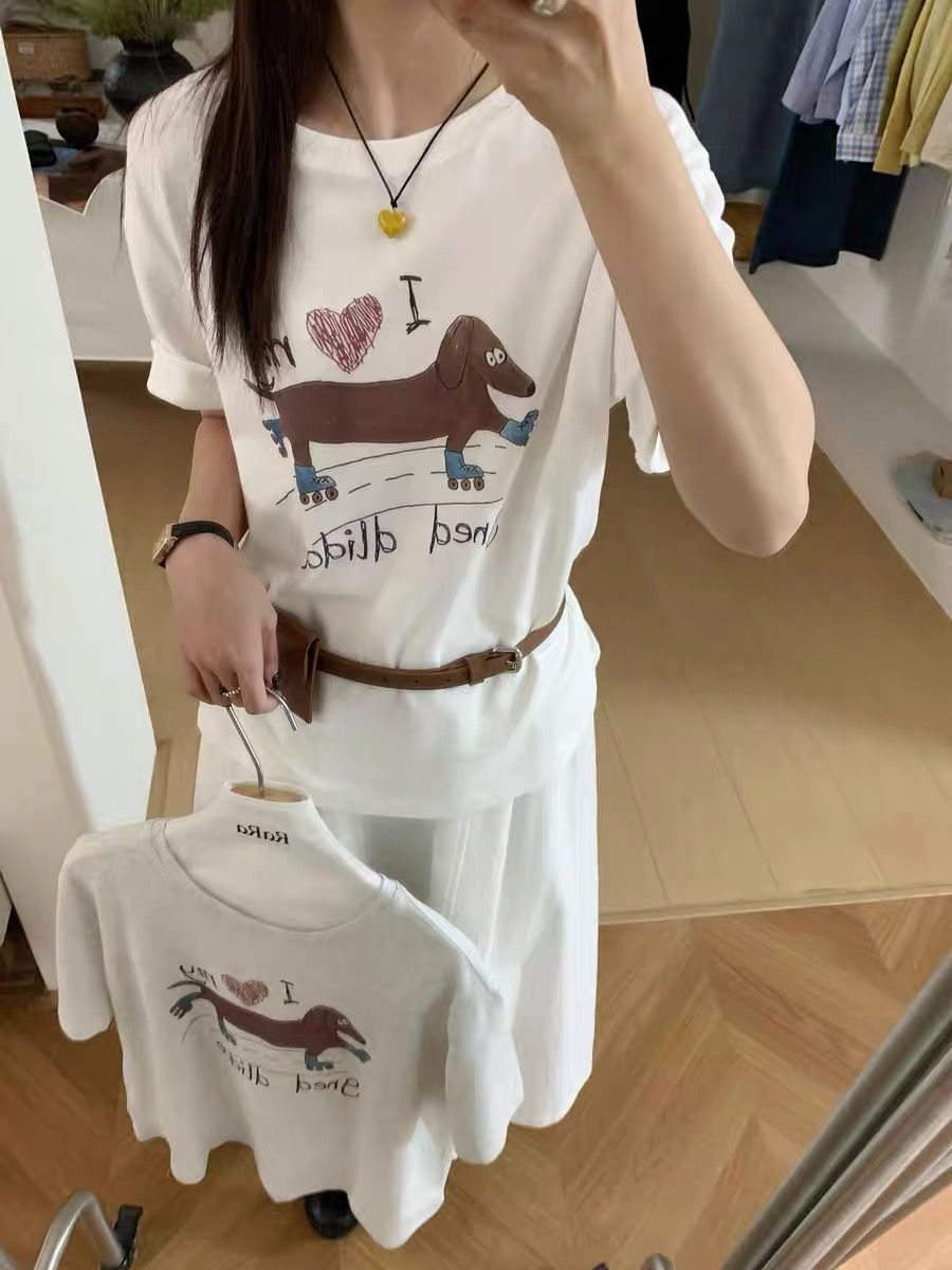200g combed and tight spun in 2025, pure cotton back bag strip, spring and summer loose shoulder printed short-sleeved T-shirt