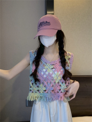 New summer retro hollow color gradient design sleeveless vest vest blouse