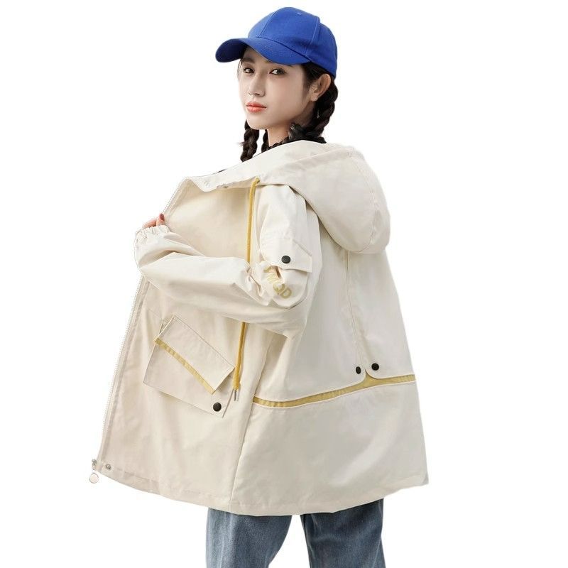 100滌 2025年新款韓版休閒連帽工裝外套女薄款寬鬆上衣