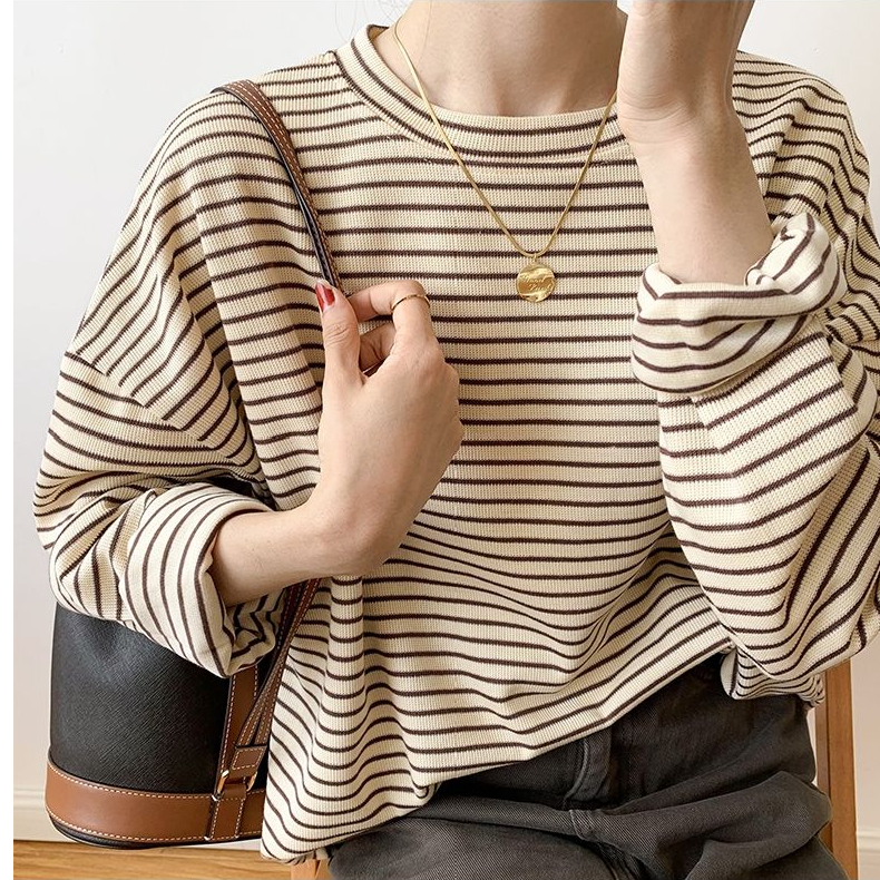 Original striped sweater for women in spring and autumn 2025 new loose women's base shirt underneath long-sleeved top T-shirt ins