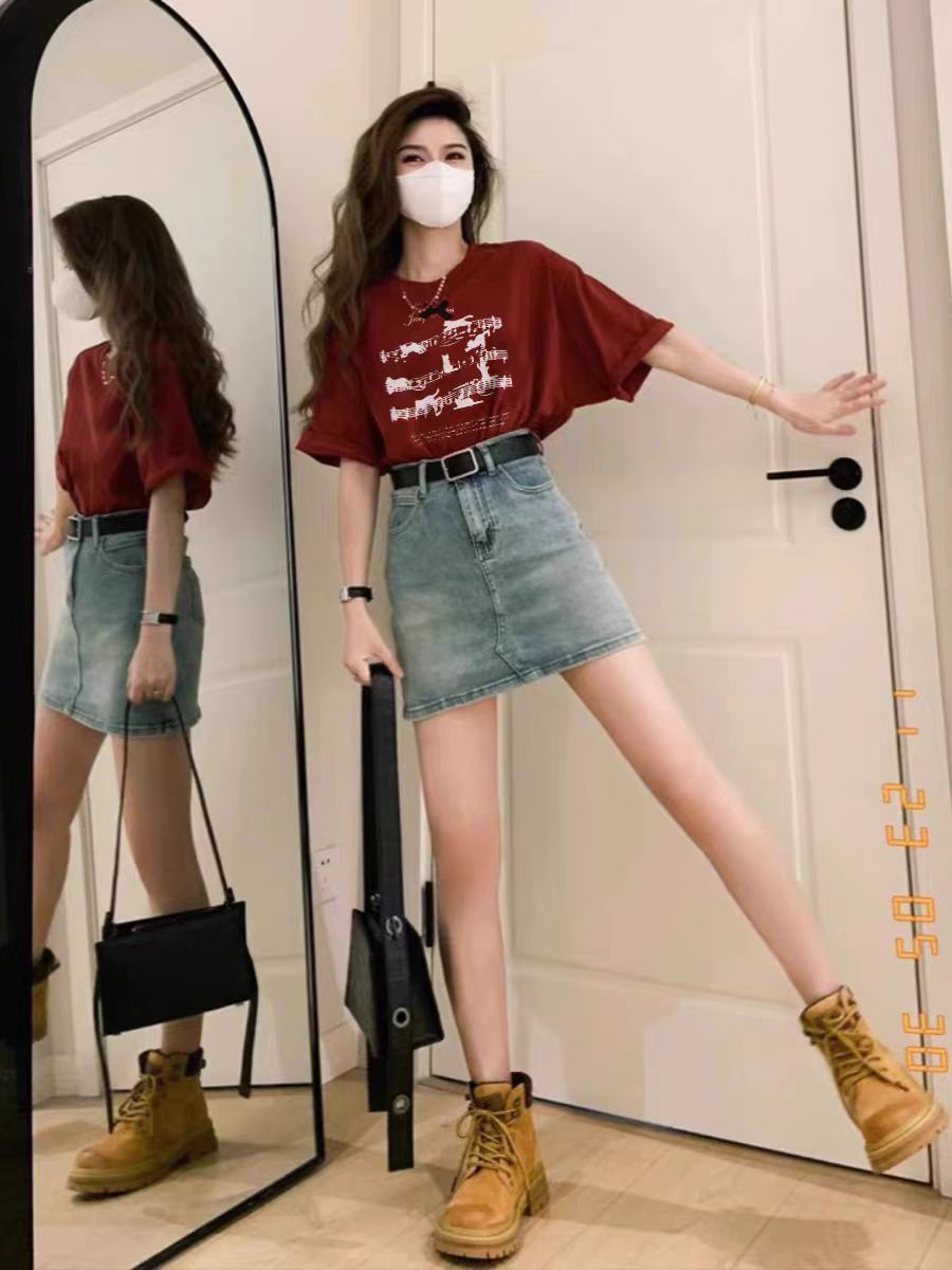 200g combed and tight spun in 2025, pure cotton back bag strip, spring and summer loose shoulder printed short-sleeved T-shirt