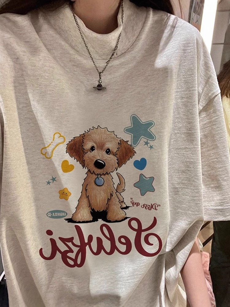 200g combed and tight spun in 2025, pure cotton back bag strip, spring and summer loose shoulder printed short-sleeved T-shirt