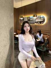 實拍 溫柔出擊輕紗拼接吊帶開衫兩件套純欲長袖開衫t恤上衣女