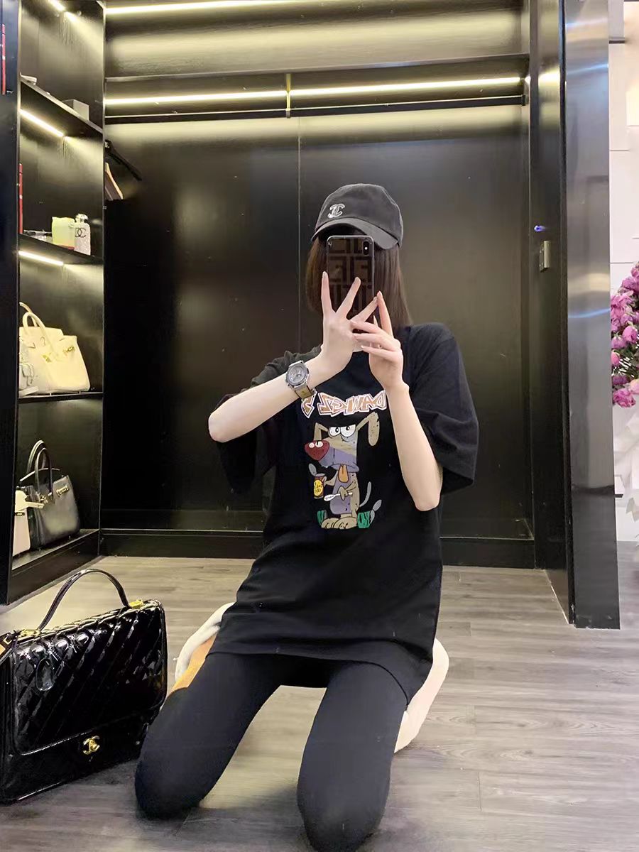 200g combed and tight spun in 2025, pure cotton back bag strip, spring and summer loose shoulder printed short-sleeved T-shirt