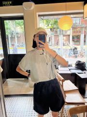 200g combed and tight-fitting sprinkler, pure cotton backpack, spring and summer loose shoulder printed short-sleeved T-shirt