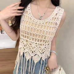 Hollow tassel design versatile outside braided hollow tassel sleeveless vest knitted suspender strap