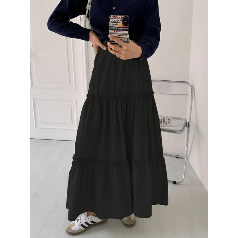 Women's spring a-line skirt white skirt 2025 new spliced ​​cake umbrella skirt black long skirt summer
