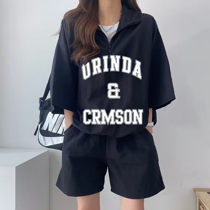 Korean women's sportswear set summer 2025 new short-sleeved shorts campus style cute girl running two-piece
