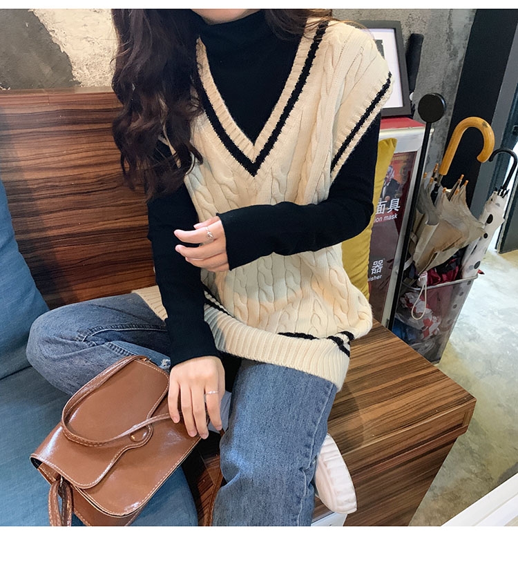 Knitted vest for women in spring and autumn mid-length V-neck Korean loose new sleeveless student vest sweater vest