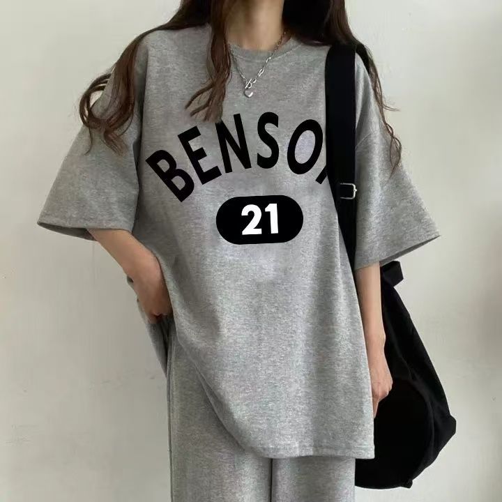 純色多款潮牌女裝套裝兩件韓版圓領短袖長褲兩件套2025新款夏季