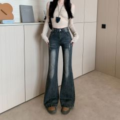 Real shot~ High-waisted slightly flared jeans for women in early spring 2025 new slim slim horseshoe bell-bottom pants