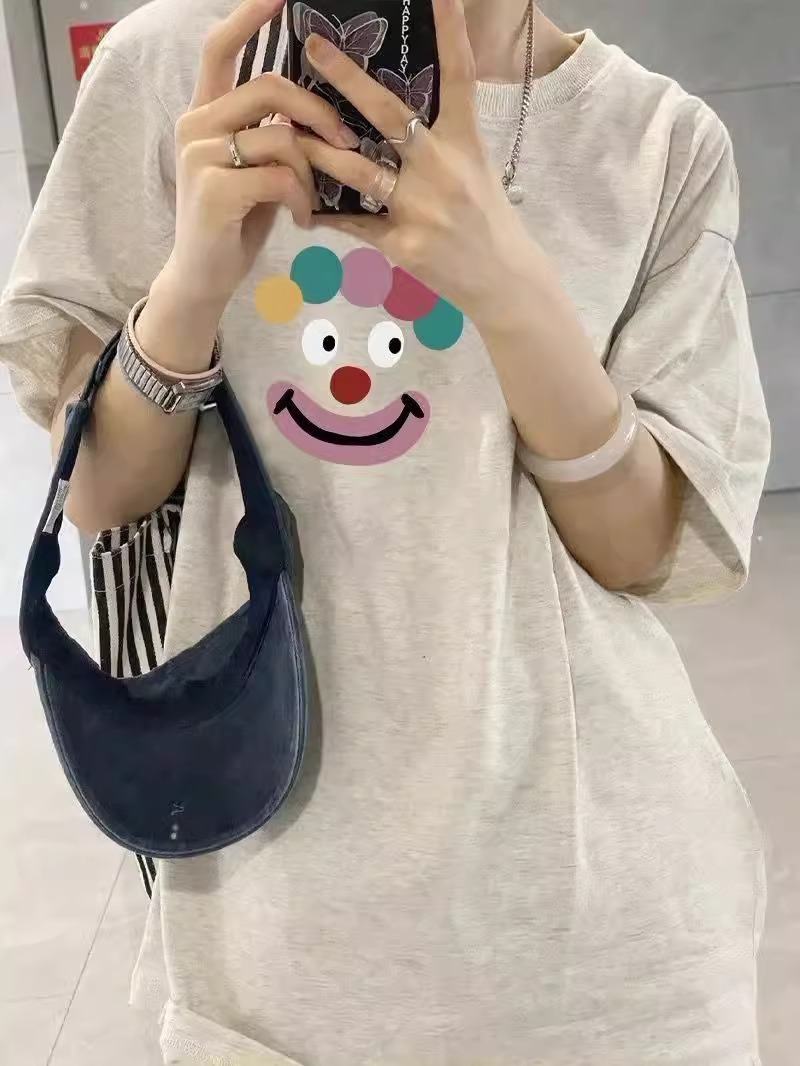 200g combed and tight-fitting sprinkler, pure cotton backpack, spring and summer loose shoulder printed short-sleeved T-shirt