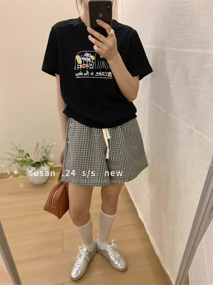 200g combed and tight spun in 2025, pure cotton back bag strip, spring and summer loose shoulder printed short-sleeved T-shirt