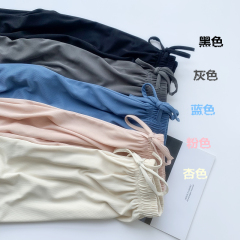 Real shot of ice silk wide-leg pants for women in summer high waist droop loose casual straight-down floor trousers