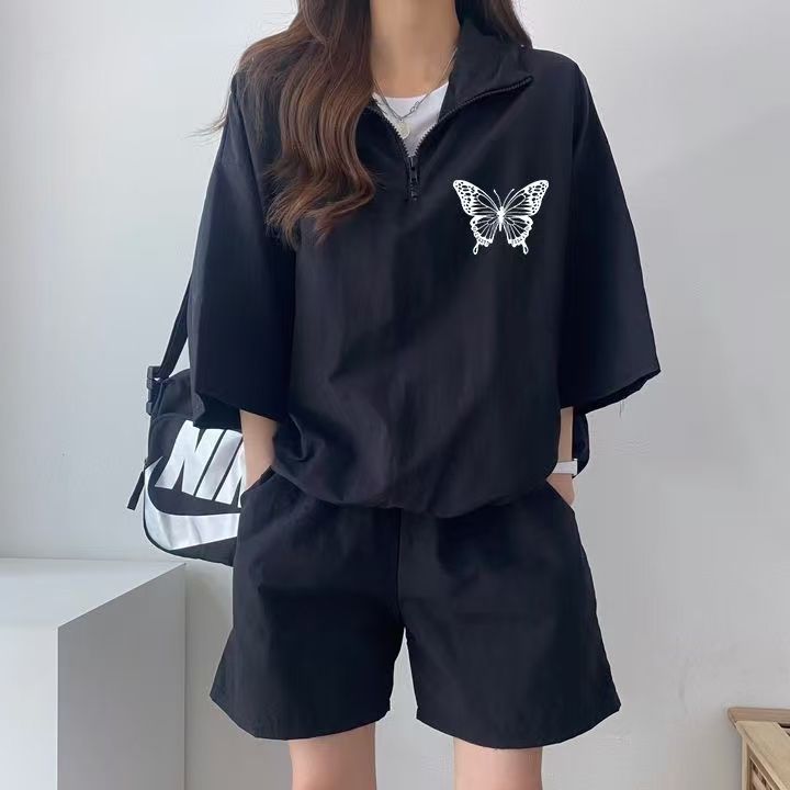Korean Women's Sportswear Set Summer 2025 New Short Sleeve Shorts Campus Style Cute Girl Running Two-Piece